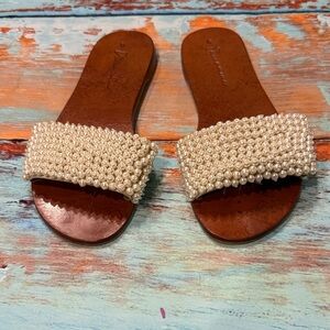 Beaded Pearl-Embellished Slide Sandals - White